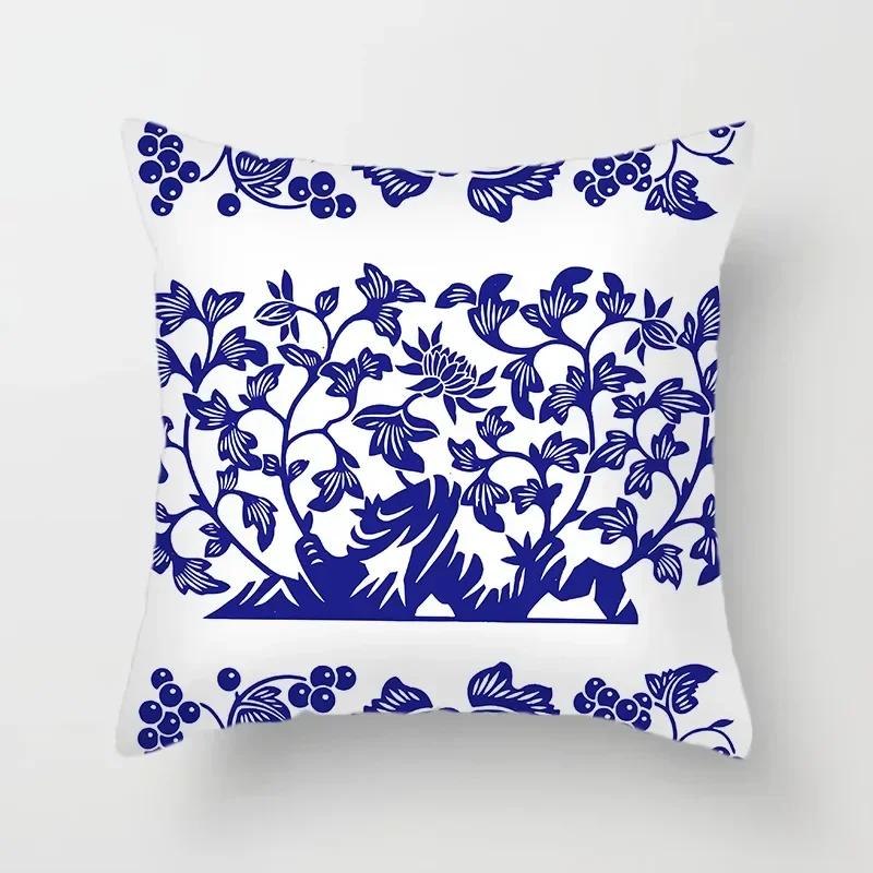 40/45/50/60Cm Blue Geometric Floral Printed Pillow Case Soft Cushion Cover For Home Sofa Car Bedroom Pillow Covers