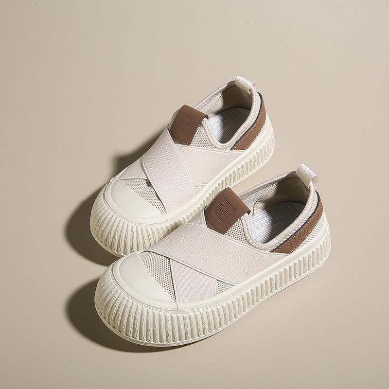 Women's Shoes 2025 New Spring and Autumn Versatile Thick-soled One-pedal Shoes Sports Non-slip Lightweight Biscuits Canvas Shoes Increase Height