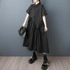 Dimanaf Plus Size Loose Dress Blouse Women 2025 Lace Spliecd Buttons New Summer Style Black Shirt Dress