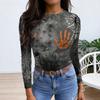 Womens Halloween Print Long Sleeve T Shirt Slim Fit Round Neck Casual Stretchy Basic Top for Autumn Winter