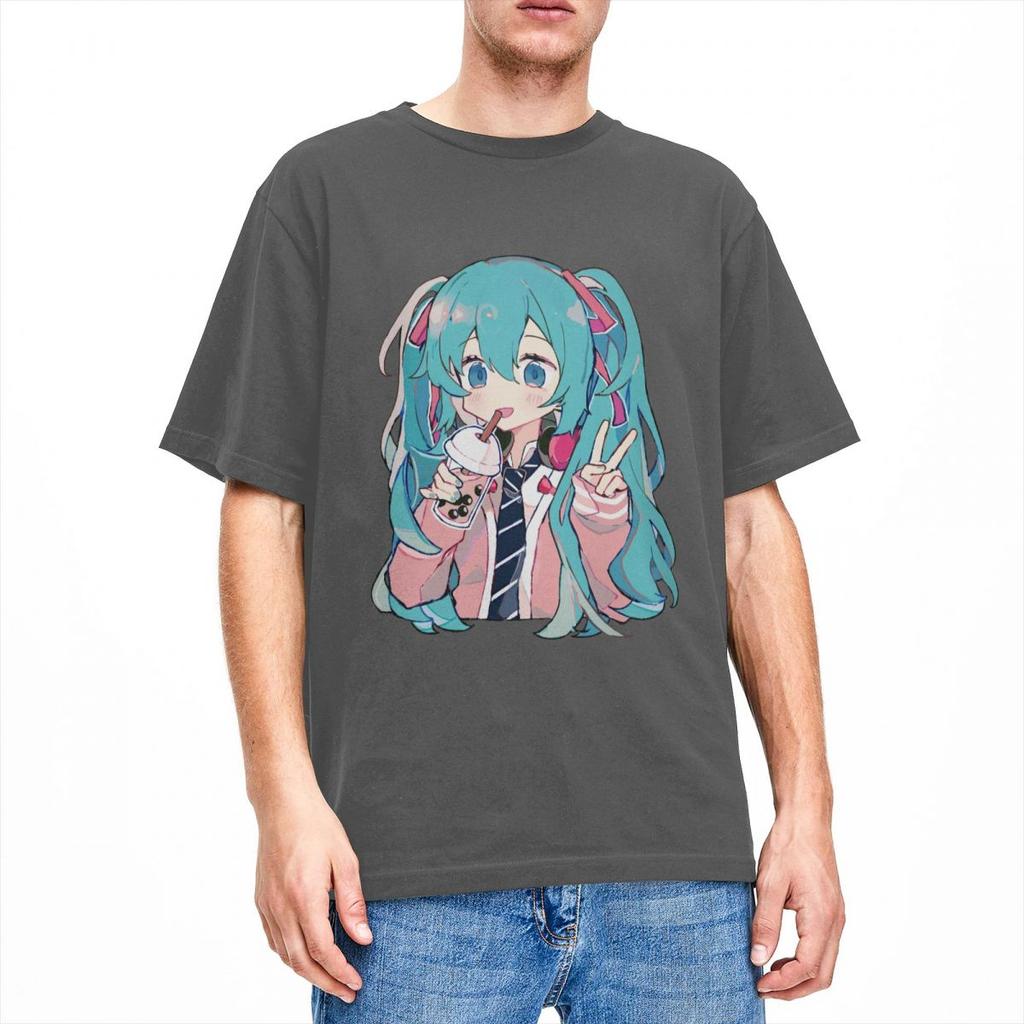 Boba Tea Miku T-Shirt Unisex Damen Neuheit Baumwoll-Tees O-Ausschnitt Kurzarm T-Shirts Neuankömmling Kleidung Unisex