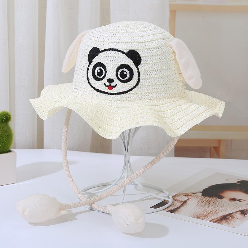 Rabbit Hat Children'S Straw Hat Summer Sun Protection Visor Hat Ear Moving Hat Cute Panda Airbag Hat