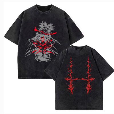 Camiseta Lavada Vintage Jujutsu Kaisen para Mujer Hombre Anime Algodón Verano Harajuku Calle Tops Ropa para Hombre