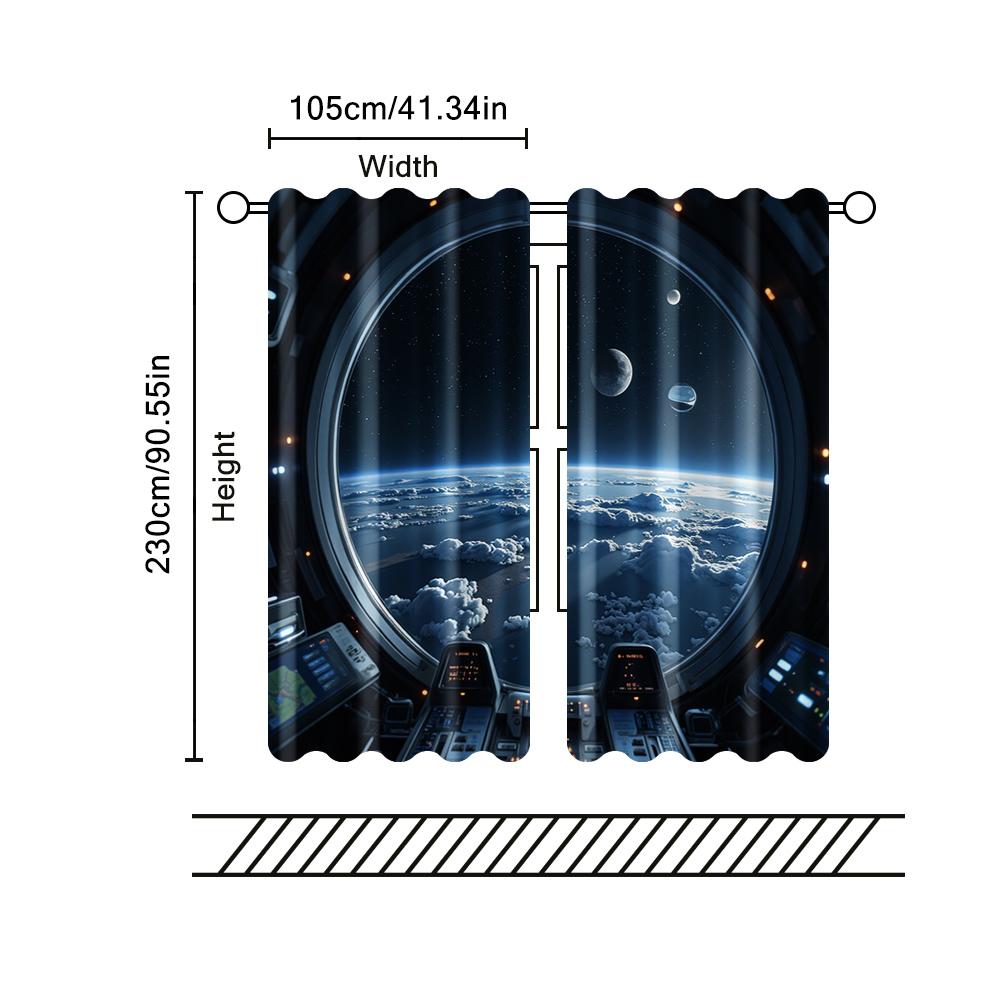2 Pcs   Filtering Curtains (excluding Rods   Non-movable   Without Batteries) Sci-fi Space for Use In Bedrooms and Living Rooms