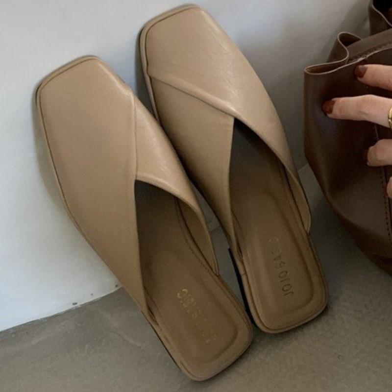 Women's Flats Sandals Fashion Summer Outdoor Soft Bottom Mules Casual Square Toe Shoes Lady Comfy House Slippers