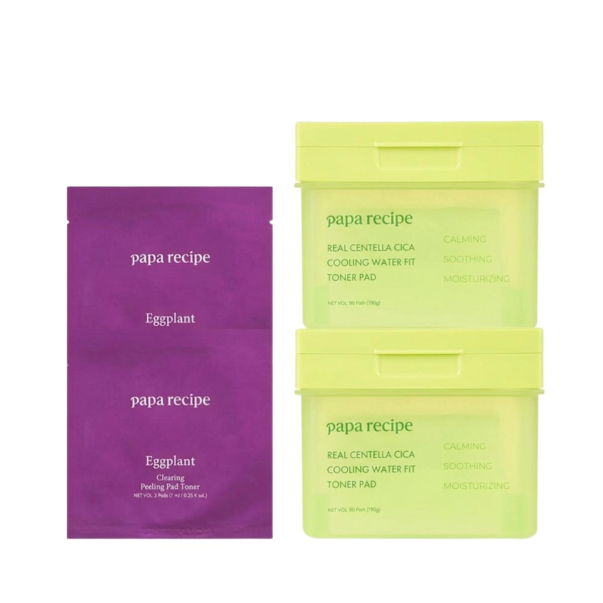 

[Duo Set] Papa Recipe Real Centella Cica Cooling Water Fit Toner Pad 80 Sheets x 2ea