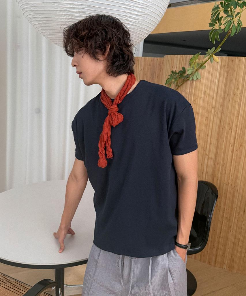 MOOD INSIDE Ribbed Muscle Round Half Tee_White Melange (B Type)