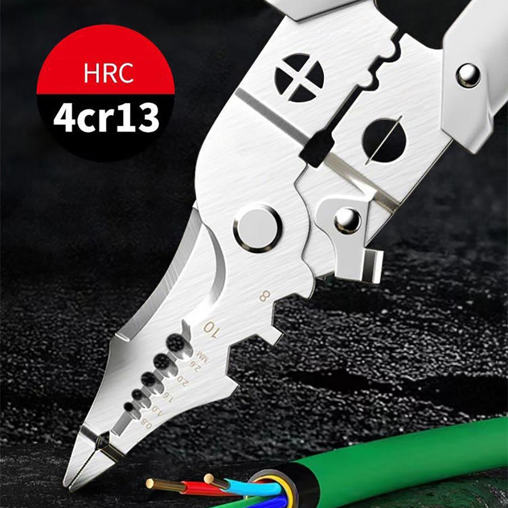 Stainless Steel Wire Stripper Crimper, 0.8/1.0/1.6/2.0/2.6mm, Multi-functional Plier Wire Stripping Tool, Comfortable Grip, Professional Electricians