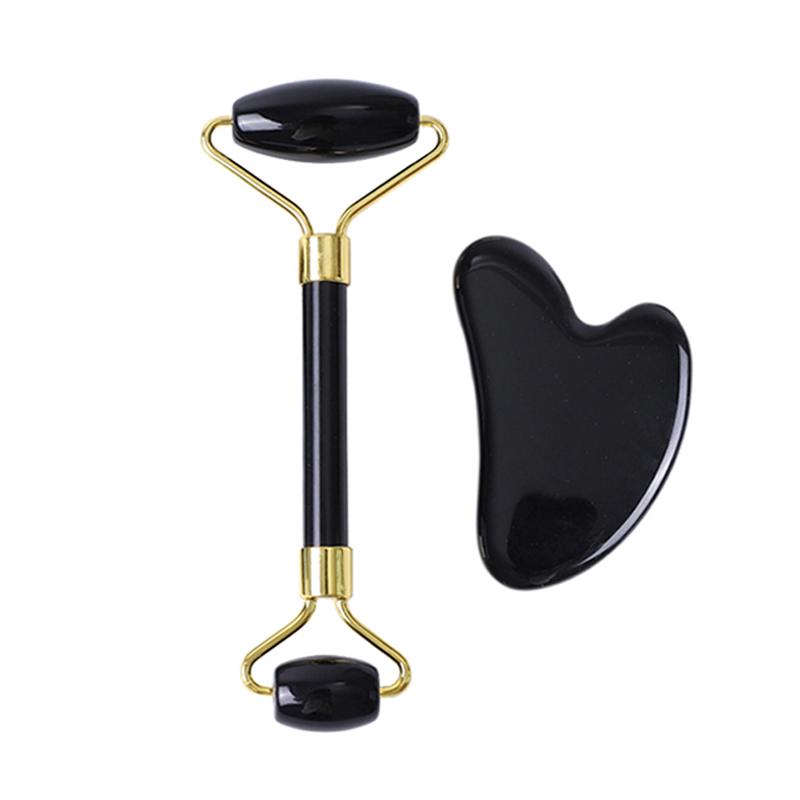 

Natural Obsidian Face Massage Roller Gua Sha Scraper Set Gouache Stone Facial Jade Roller Massager Gouache Scraper Face Massager
