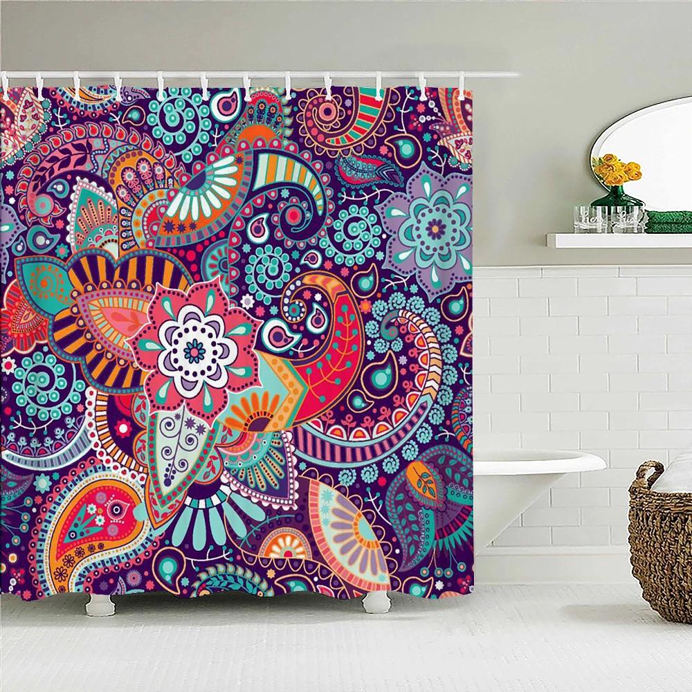 Bohemian Style Shower Curtains Mandala Boho Flowers and Plants Printing Bathroom Curtains Waterproof Polyester Bath Curtain