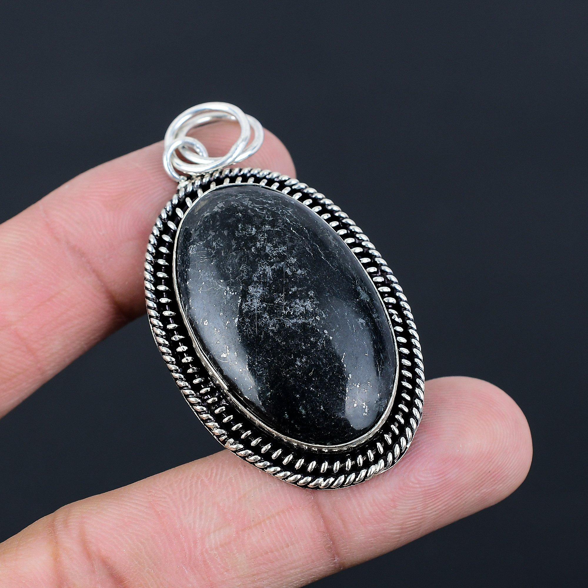 Sterling Silver Oval Chrysanthemum Stone Bezel Anniversary Wife Pendant Jewelry