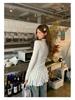 2025 Slim-Fit Lace Trim Half-High Collar Long-Sleeve T-shirt with Layered Cake Skirt