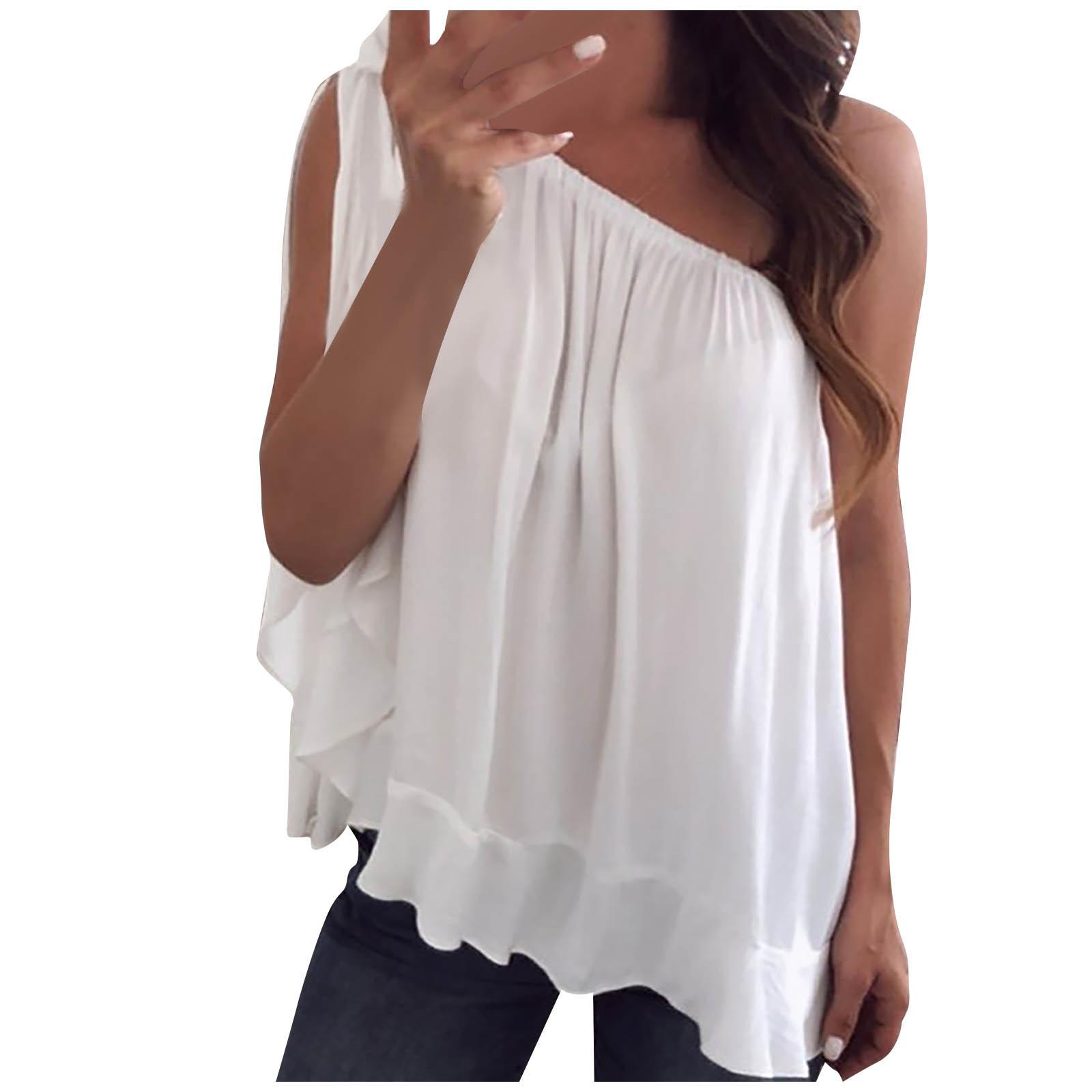 

Жіноча Мода Шифонова Футболка з Відкритими Плечима Без Рукавів Повсякденні Топи Блузка M білий
