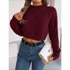 Autumn/Winter Casual Solid-Colour Cable-Knit Long-Sleeved Pullover with Cropped Hem for Women