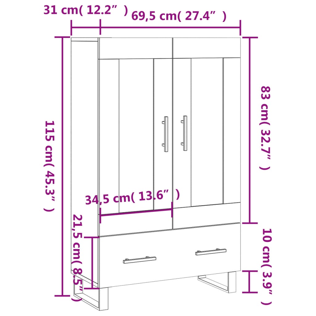 Highboard White 69.5 x 31 x 115 cm Particleboard