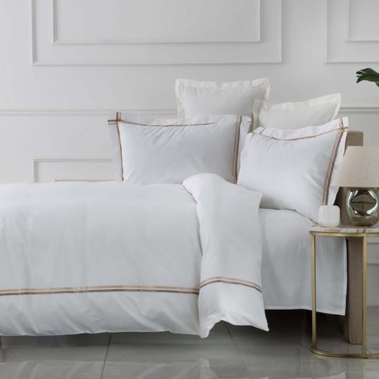 

Karaca Home White Collection Valse Beige Satin Striped Percale Двойной пододеяльник Комплект