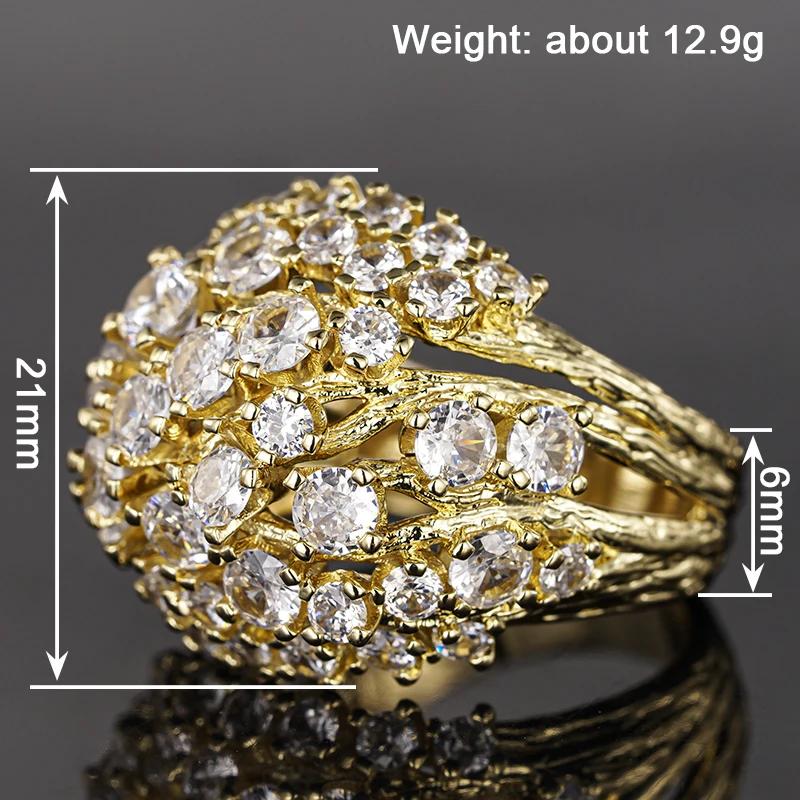 Huitan Brilliant Gold Color Rings for Engagement Charming Noble Temperament Accessories Delicate Dazzling Modern Party Jewelry