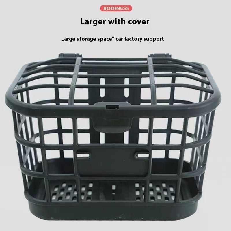 1 Set Große Kapazität Anti-Extrusion Fahrrad-Frontkorb Schwarz PC Abnehmbarer Fahrradkorb Mit Deckel Für Elektrofahrrad