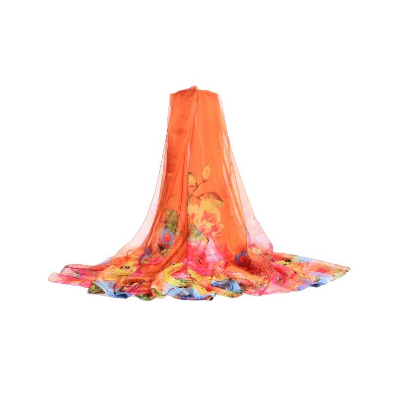 Women Floral Chiffon Shawl Light Thin Sheer Long Beach Wrap Multifunctional Neck Scarf Hair Band Bag Decor Fashion Holiday Sun Protection Accessory