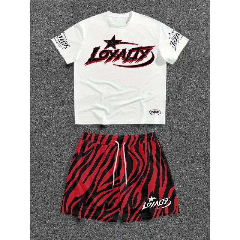 Men s 2-piece short-sleeved shorts set, streamlined and casual design, S