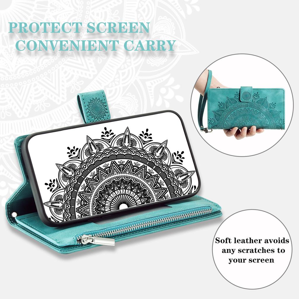 For Motorola Moto G56 5G Wallet Case Mandala Flower Pattern PU Leather Phone Cover with Wrist Strap