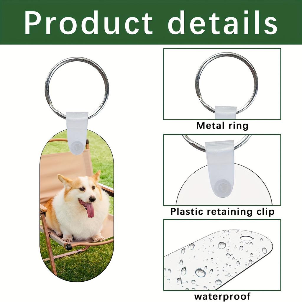 30 Set Oval Sublimation Keychain Blanks Double Sided Heat Transfer Aluminum Keyring with Key Rings and Plastic Clip