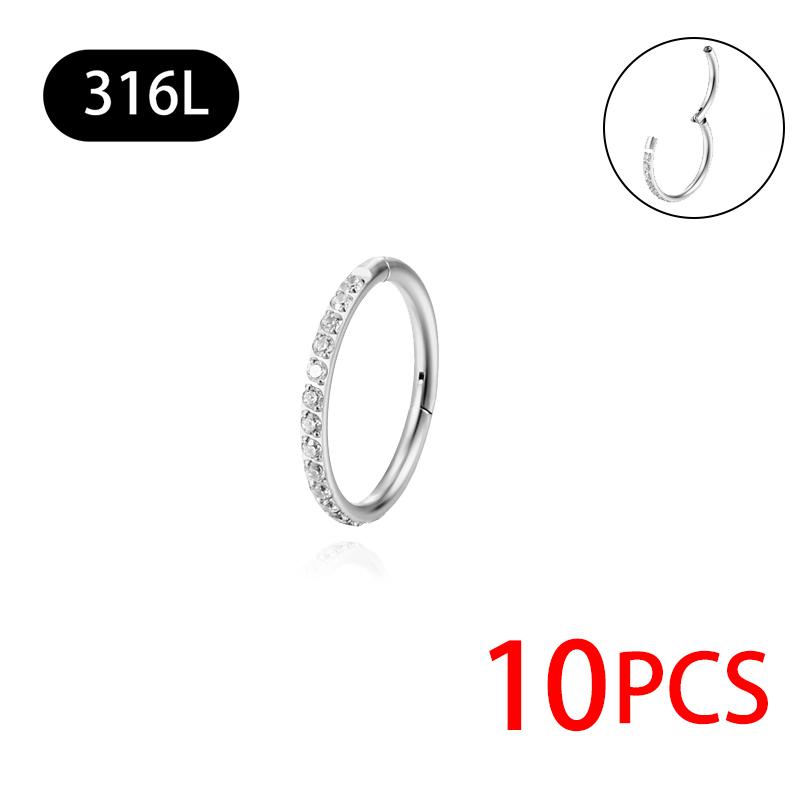 10pcs Stainless Steel Hoop Earrings Nose Ring for Women Piercing White Zircon Body Jewelry Round Nose Ring