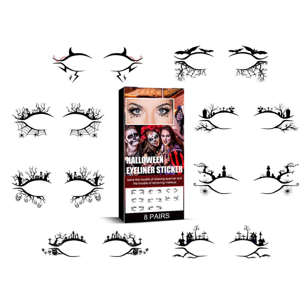 Spider Web and Bat Eyeliner Face Tattoo Stickers 8 Pairs Waterproof Temporary Tattoos for Women Men Adults Halloween Masquerade Ball Costume Party
