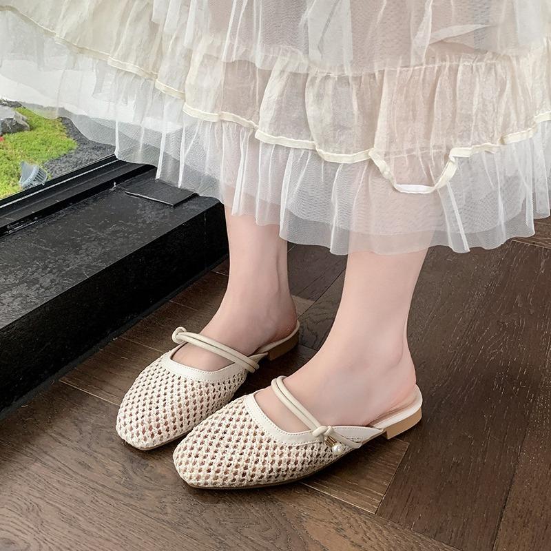 

Модная женская обувь, женские сандалии с квадратным носком и перфорацией, женские тапочки, дизайнерская элегантная обувь на плоской подошве, внутренняя подкладка из овчины, 2025 35 абрикосовый