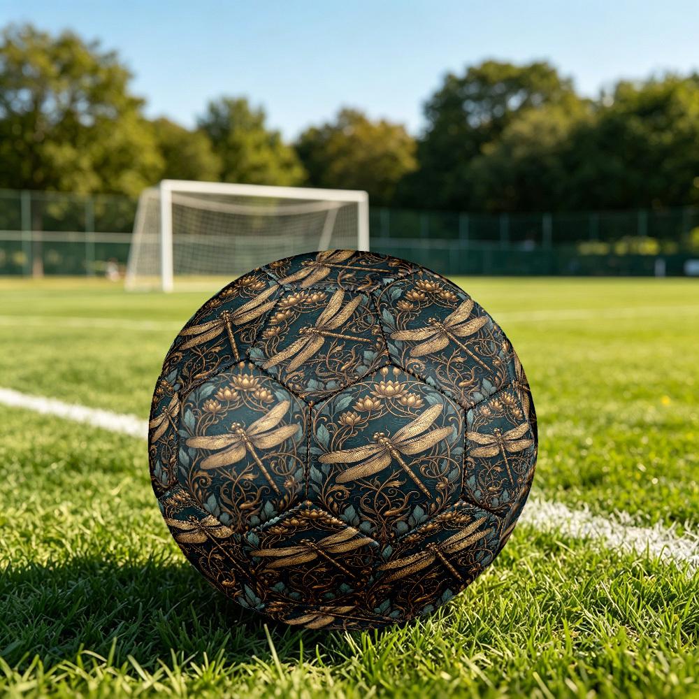 1pc Golden Dragonfly Art Theme Soccer Ball Football, Size 5, Lightweight PVC, Outdoor Training Soccer Ball,Gift c6584