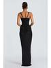 Women's Spring Slim Fishbone Strappy Long Dress - Solid Color Hip-Hugging Design