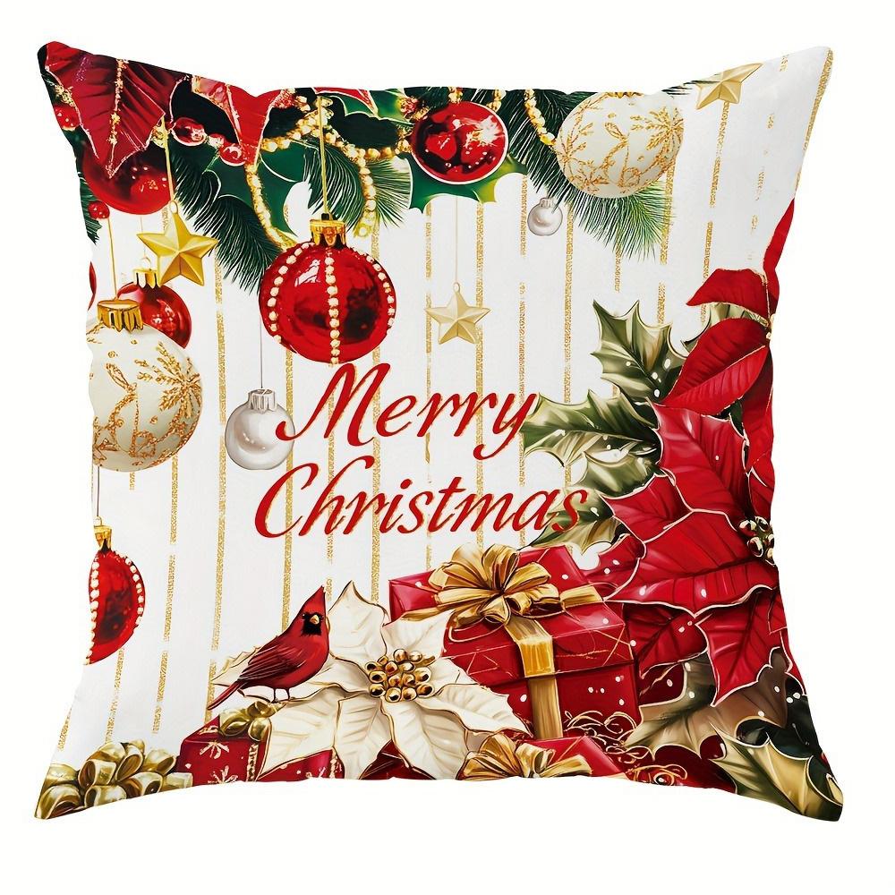 

Festive Christmas Pillowcases: Happy Holidays, Merry Christmas, and Holiday Decor with Poinsettias, Candles, and Ornaments 16x16Inch