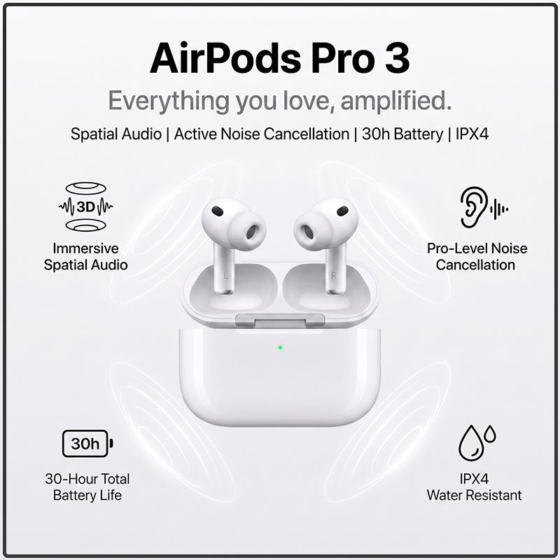 Kabellose TWS AirPods Pro 3 In-Ear-Kopfhörer Präzisions-Audio-Touch-Steuerung IPX4 Wasserdichtes Sport-Stereo-Headset für Mobiltelefon