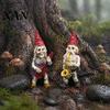 Skeleton Dwarf Band Figurines Halloween Gnome Musician Resin Figurine, Hand-Painted Gothic Statue with Guitar Dark Pastoral Style Decoration