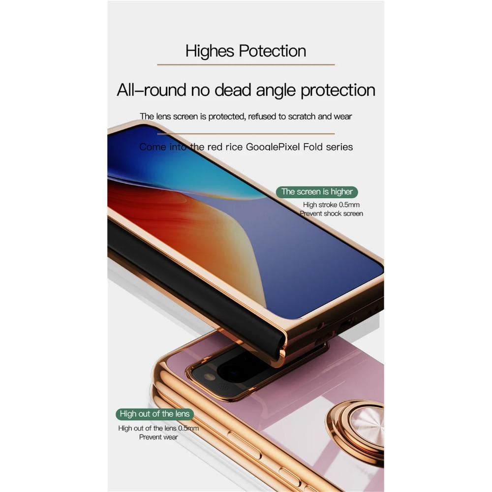 Shockproof Plating Ring Holder Phone Case for Google Pixel Fold Protective Stand Back Shell Luxury Full Protection Cover