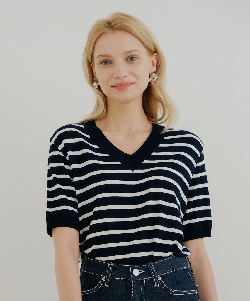 YUPPE V Stripe Knit_Navy