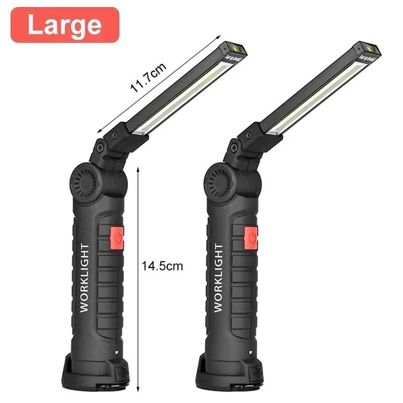 COB LED Work Light Dimmable USB Rechargeable LED Flashlight Inspection Lamp With Magnetic Hook Power Bank 18650 Battery Torch