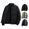 Men Cotton Coat Solid Color Stand Collar Long Sleeve Casual Baseball Style Coat with Pockets Winter Thickened Warm Outerwear