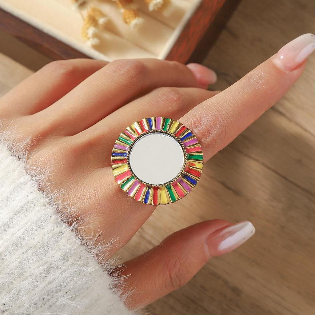 Retro Turquoise Diamond-Inlaid Ethnic Ring