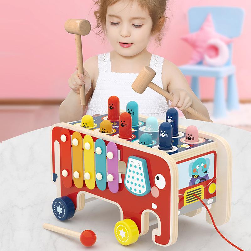 Children's educational toys Elephant banging gopher Dinosaur trailer banging gopher educational parent-child toys