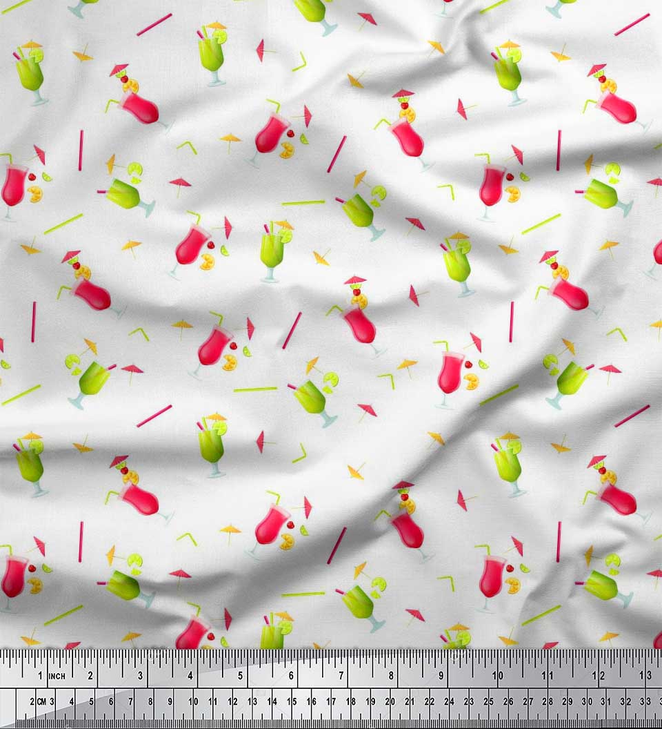 

Soimoi Japan Crepe Satin Тканина Солома та сокові напої Тканина з принтом 1 метр 42 дюйма 42 Inch Wide - Poly Crepe білий
