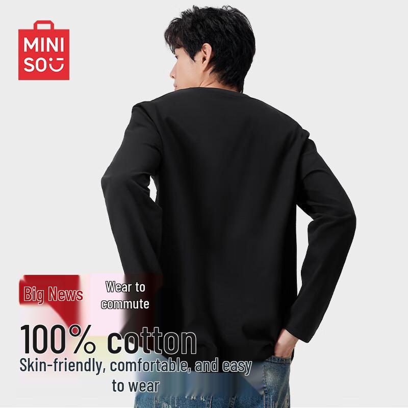 MINISO Men's Heavyweight Pure Cotton Long Sleeve T-Shirt