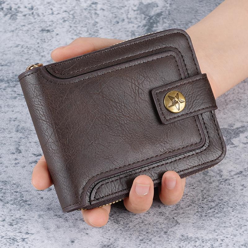 2024 Men's Retro Tri-fold Wallet with Zipper and Card Holder
