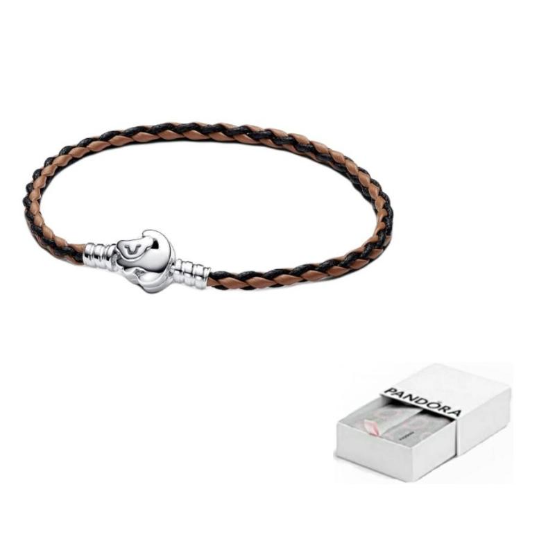 Pandora Woven Leather Lion King Buckle Bracelet Women bracelets Brown 593361C01