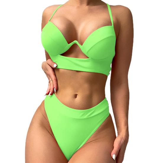 2 pezzi/set donne alla moda costume da bagno con ferretto raccolta elastico donne reggiseno push-up slip a vita alta costume da bagno beachwear