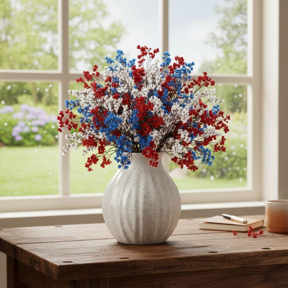 Tricolor Red White Blue Artificial Gypsophila Bouquet 3pcs Set Realistic Artificial Flower Arrangement Ornament Low Maintenance