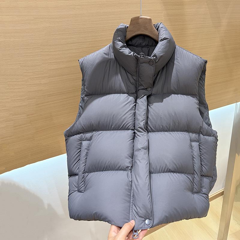 New Stand-up Collar Down Vest Women's White Duck Down Thickened Warm Puff Vest Sleeveless Vest Winter