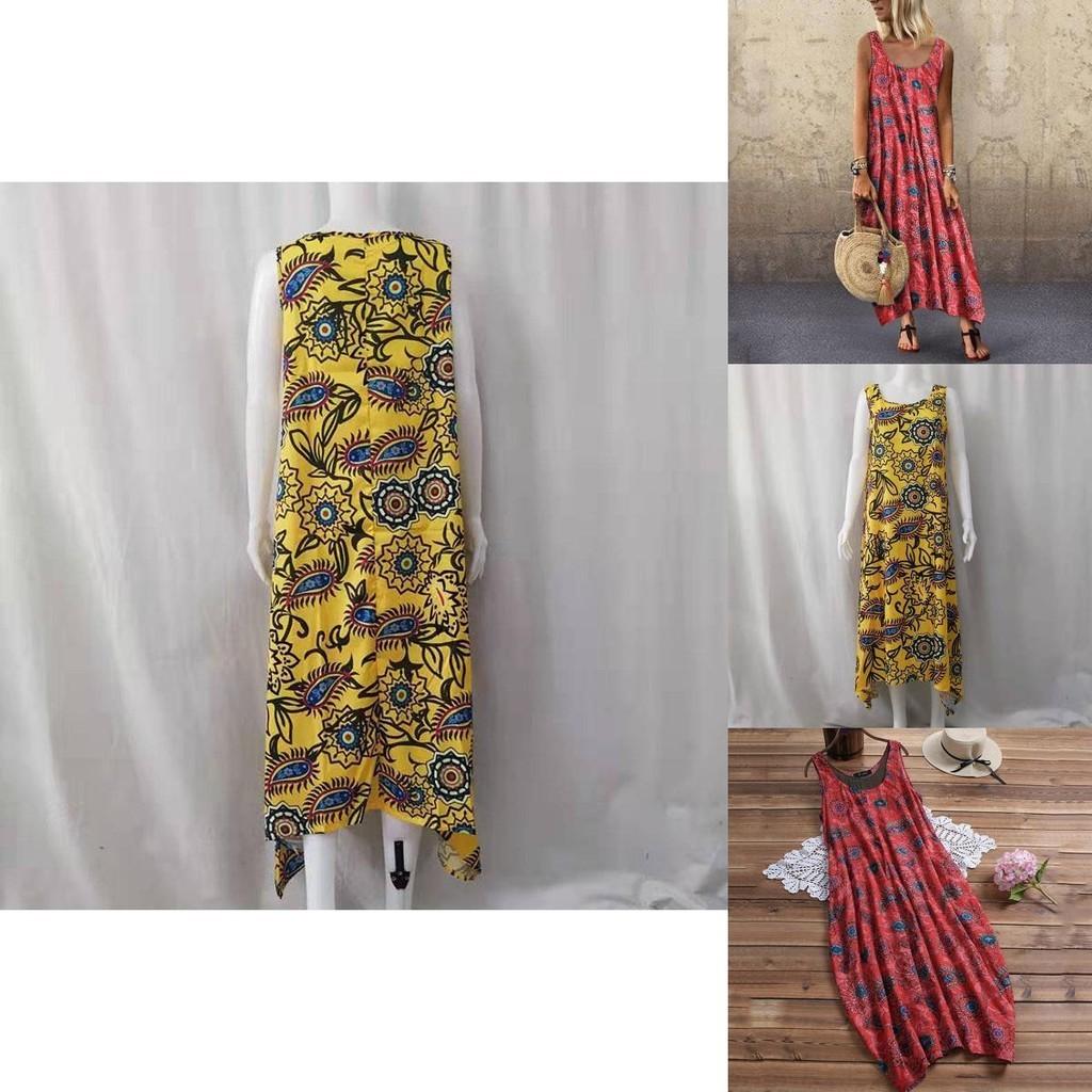 Elegant Womens Summer Sleeveless Holiday Long Boho Kaftan Tank Dress For Beach