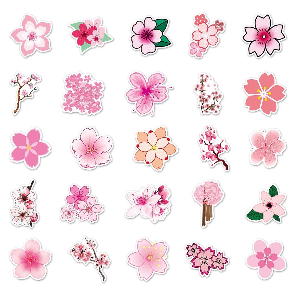 50 Sakura Waterproof Stickers for Luggage and Laptops