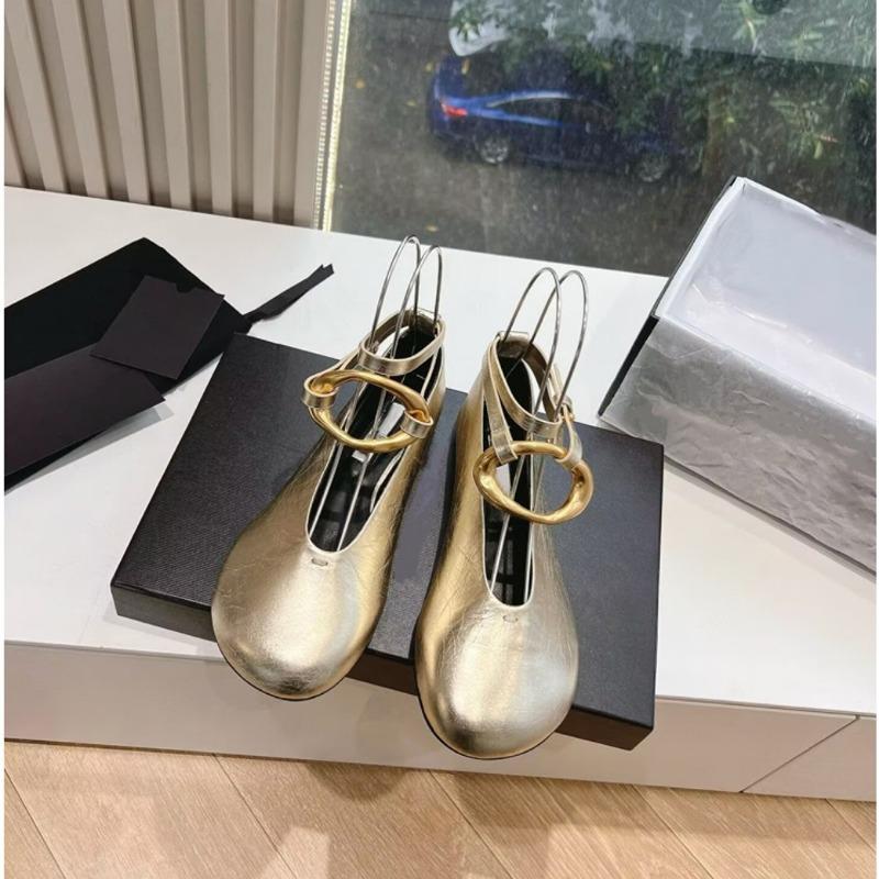 Ballet Shoes Spring and Summer New Retro Metal Buckle Anklet Big Head Shallow Mouth Single Shoes Women's Flat Mary Jane Shoes